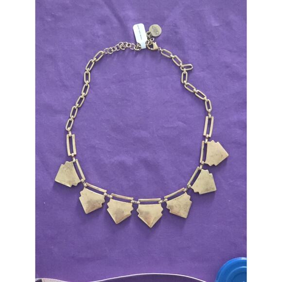 Egyptian Style Statement Necklace Gold Tone Brass Faux Turquoise Chevron Links - Picture 6 of 8